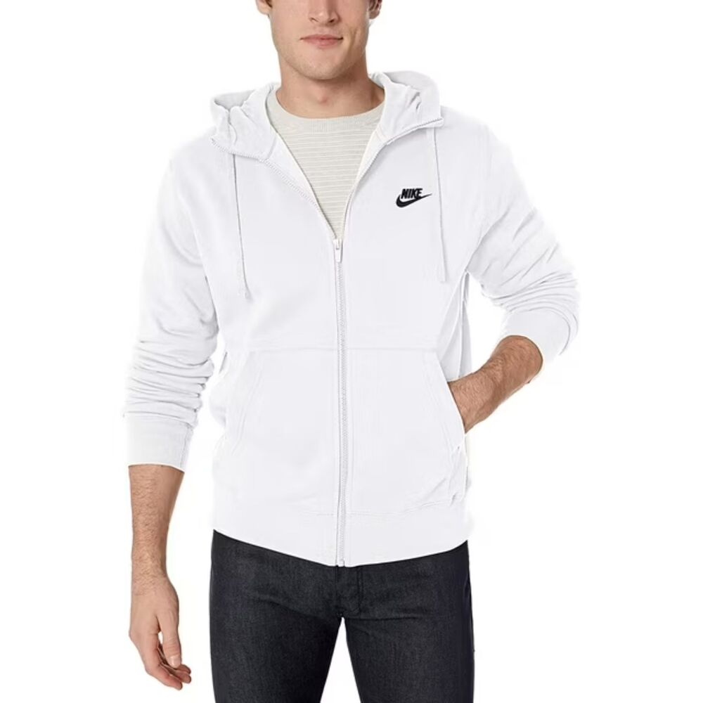Nike Men's Sportswear Club Fleece Full Zip Hoodie, White, Small - BV2645-100